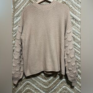 Vici Women's Chunky Knit Beige Sweater,Lantern Sleeves,Size M